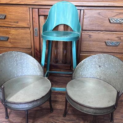 Handmade Metal Bucket & Stool Doll Chairs