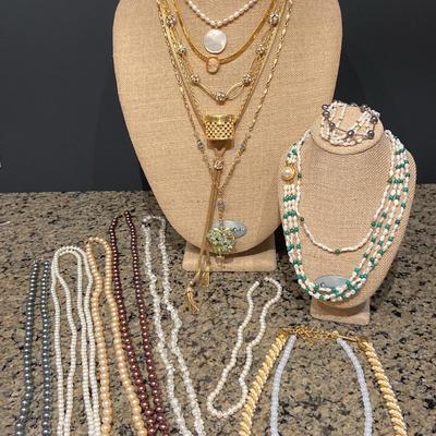 Freshwater, Natural & Faux Pearls, Gold Tone Chains & Necklaces