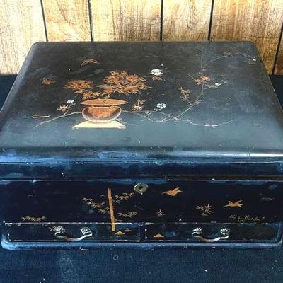 Large Asian Trinket Box with Unique Sewing Materials