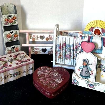 Hand Tole Painted Floral Storage & Display
