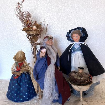 Vintage Bird Lady Doll, Americana & Baby Bird Doll