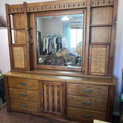 Beautiful Lane Legendary Carved & Seagrass Dresser w/Mirrors