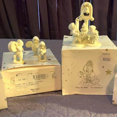 Snowbabies Miniatures : “ Shall I play for you? , Tiny Trio, Ring the bells… , Frosty Fun” 
