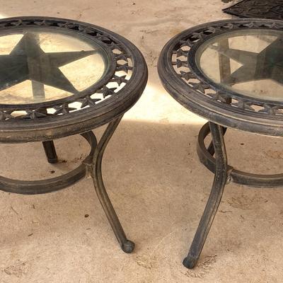 Wrought Iron And Glass Texas Star outdoor Side tables