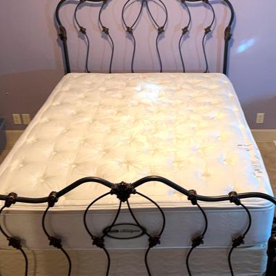 Victorian Style Queen Metal Bed frame With Brass Colored Accents - Mattress Sold Separately 