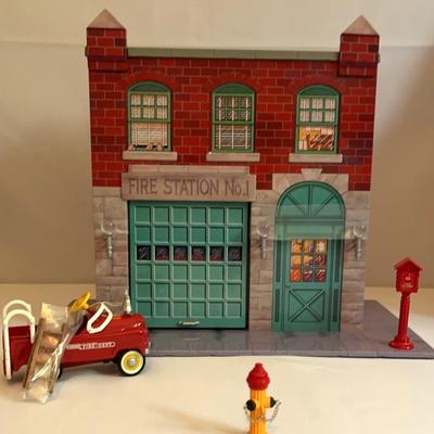 Hallmark Kiddie Car Limited Edition Firestation  With Firetruck, Fire Hydrant, And Fire Box