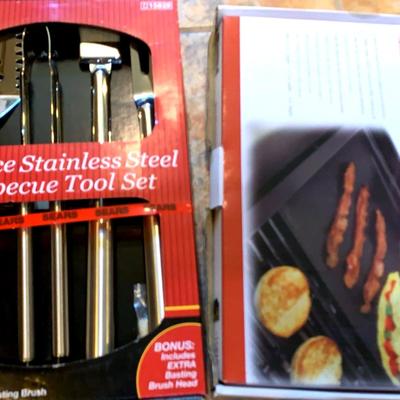 Kenmore Reversible Cast-Iron Griddle And Four Piece Stainless Steel Barbecue Tool Set