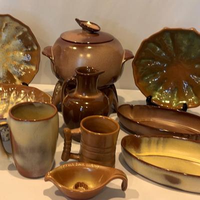 Beautiful Brown Frankoma Pottery- Pot Warmer Dish, Bowls, Cups, Serving Trays