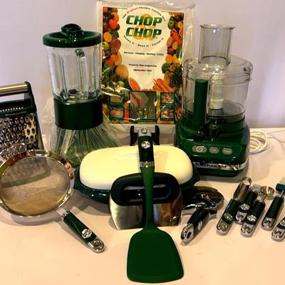 Green Gourmet Kitchen Aid- Food Processor, Blender, Box Grater, Utensils & More 