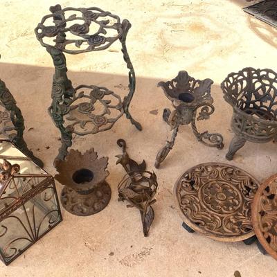 Collection of wrought iron outdoor assessories 