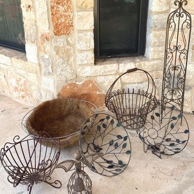 Collection of metal planters and outdoor assessories 