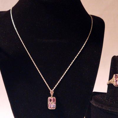 Purple Set In Sterling Bracelet, Necklace, And 2 Rings