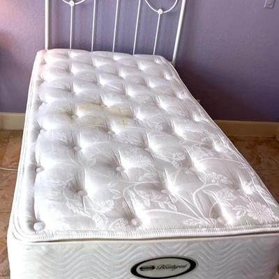 Twin Size White Iron Bed With Mattress & Box Spring -Lot 2