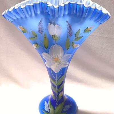 Fenton Cobalt Blue Overlay Large Fan Vase