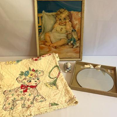 Vintage Baby Quilt, Charlotte Becker Baby Print & other Items