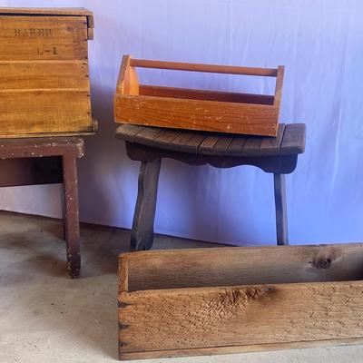 Collection of RUSTIC wooden benches and storage pieces 