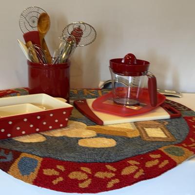 Red Country Kitchen- Kitchen Aid Items, Utensils, Baking Dishes, & Rug 