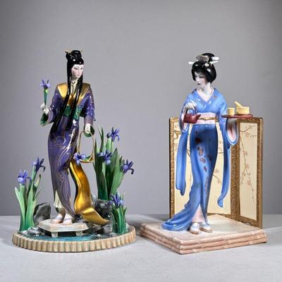 (2pc) MANABU SAITO FRANKLIN MINT PORCELAIN FIGURINES | Including: Ayame Princess of the Iris Blossom and Tamiko porcelain figurines by...