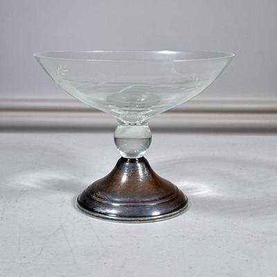 Silver & Crystal Compote | Etched crystal glass bowl on a sterling silver base. - h. 5 x dia. 6 in