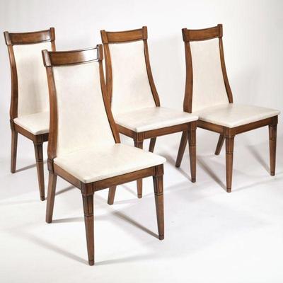 (4pc) Biedermeier Style Side Chairs | Daystrom Furniture chairs with carved decoration, tapering legs, vinyl upholstery. - h. 36 x w. 16...