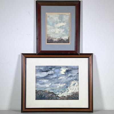 (2pc) Seascape Watercolors | Two original watercolor paintings on paper, each signed by the same artist, possibly "Kathleen...