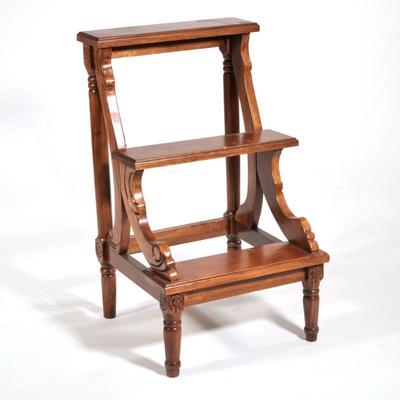 Carved Library Stairs | Carved wood library stairs with three steps, can also be used as a plant stand / display shelf. - h. 32 x w. 19 x...