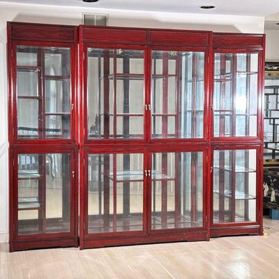(3pc) Display Cabinet | Chinese style illuminated display cabinet, designed in three separate sections; smaller cabinets w. 26 x d. 14...