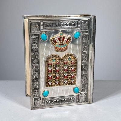 Silver-Covered Prayer Book | Jeweled cover Jewish prayer book, silver plate surround or other polished surround, no apparent fineness...