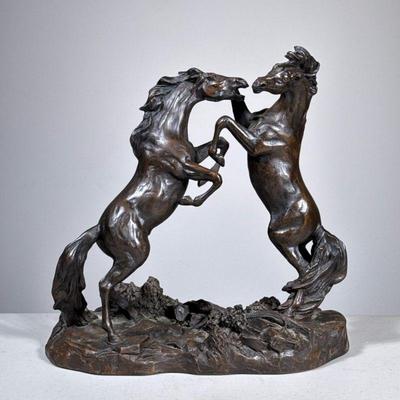 Lanford Monroe Rearing Horses Bronze | Challenging Stallions by Lanford Monroe, Limited Edition ‘83 Franklin Gallery. - h. 11 x w. 6.5 x...