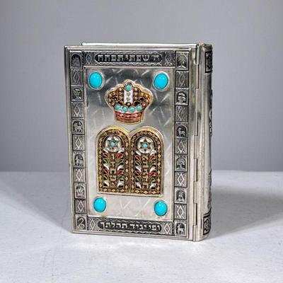 Silver-Covered Prayer Book | Jeweled cover Jewish prayer book, silver plate surround or other polished surround, no apparent fineness...
