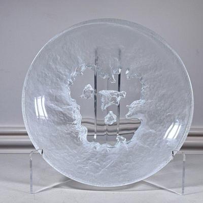 Hoya Saburo Funakoshi Glass Bowl | Heavy glass shallow bowl comes with stand, signed on the bottom "S. Funakoshi". - dia. 12 in

