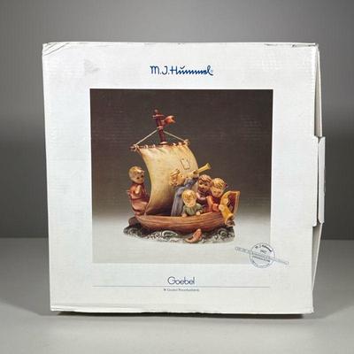 Large Hummel in Box | Large Hummel figurine of children in sailboat, “Land in Sight” Limited Edition with COA and original boxes....
