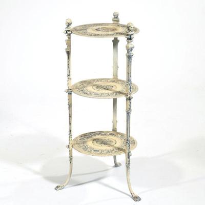 Tiered Side Table | Three tiered round display side table with decoration in relief, on three claw feet. - h. 30.5 x dia. 12 in

