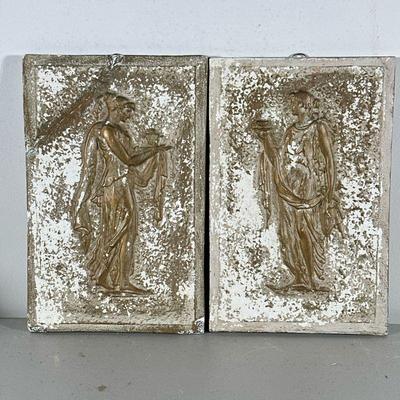 (2pc) Greek/Roman Ladies Wall Decor | Composite pictures of classical figures with wire hangers built in. - h. 10 x w. 6.5 in

