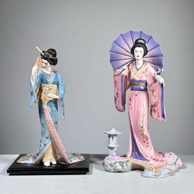 (2pc) Franklin Mint Geisha Figures | Porcelain Geisha figures, including Dance of the Geisha and Yoshiko Manabu Saito.

