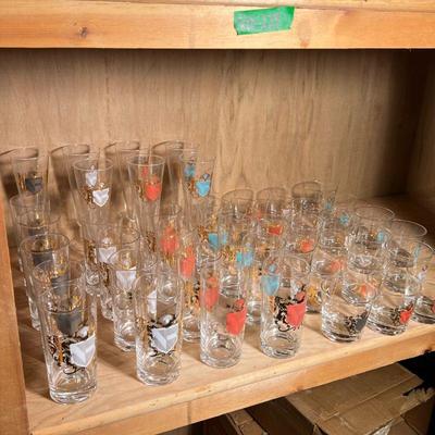 (46pc) COAT OF ARMS GLASSWARE | Mixed lot of glassware with colorful & gilt coat of arms including: 7 Pilsner glasses, 17 highball...