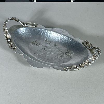 RODNEY KENT ALUMINUM FLOWER TRAY | Hand wrought aluminum flower tray by Rodney Kent. - h. 3.5 x w. 8 x l. 13.5 in

