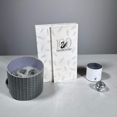 (6pc) SILVER PLATE ITEMS | Including a set of crystal candle / tea light holders [only 5 of 6 are present], and with a small faceted...