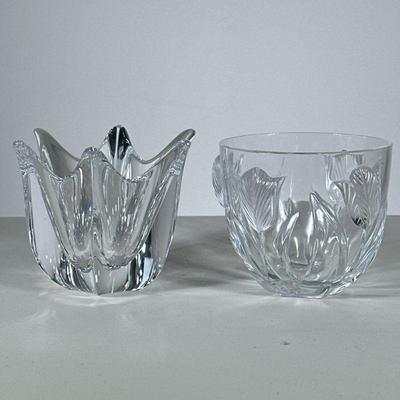 (2pc) Orrefors & other Crystal Bowl | Including an Orrefors Sweden crystal glass cache pot and a tulip patterned glass bowl. - h. 5 x...