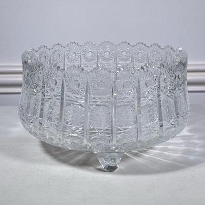 (2pc) Crystal Decanter & Jar | Having three blown glass scroll feet, like Czech or Polish, in a Bohemian queen lace style pattern -...