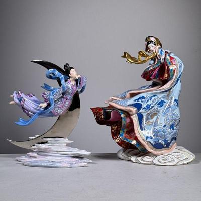 (2pc) FRANKLIN MINT PORCELAIN FIGURINES | Including: The Snow Princess No. M4554 and Goddess of The Moon by Jacquelyn Ooi No. 1248. - h....