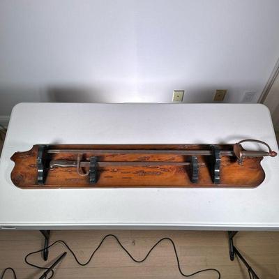 Mounted Swords Wall Decor | Two swords mounted on wood slab, no apparent hanging hardware; both swords are removable. - h. 8 x l. 45 in