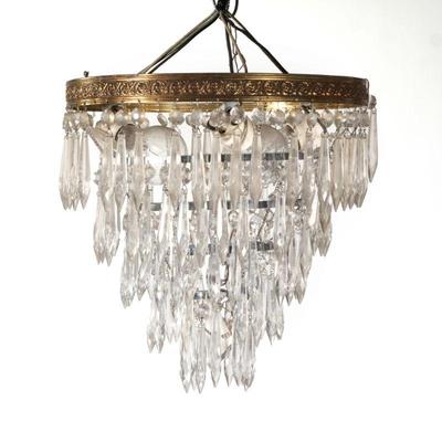 Crystal Hanging Fixture | Tiered drop crystal ceiling light fixture, with Michael Amodeo auction label. - h. 12 x dia. 12 in

