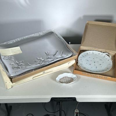 (3pc) Limoges & Lenox | Including a small Limoges shaped dish, a Limoges serving platter, and a Lenox “Butterfly Meadow” rectangular...