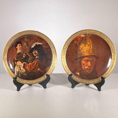 (2pc) Gorham Fine China Plates | Gorham Gallery of the Masters Plates. Rembrandt van Rijn Self Portrait with Saskia and Man with a Gilt...