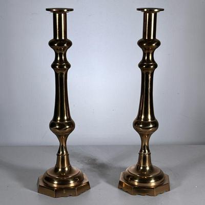 Pair Oversized Brass Candlesticks | Candle stick holders. - h. 17.5 in


