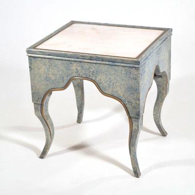 Marble Top Side Table | Faux painted frame with an inset marble or other stone top. - h. 20.5 x w. 19 x d. 17.25 in

