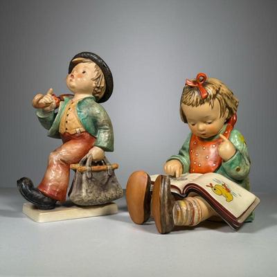 (2pc) Large Hummels | Hummel figurines of large size, including “Merry Wanderer” and girl with book, each marked on the bottom. - h. 12 x...