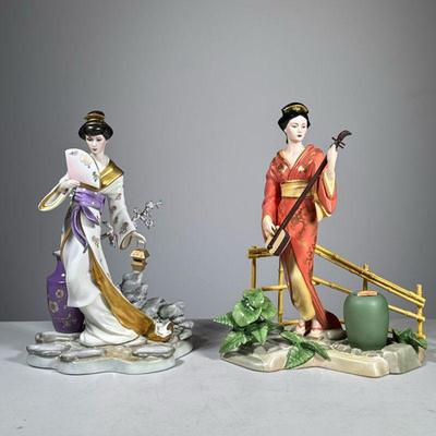 (2pc) (2PC) PORCELAIN FIGURES "MICHIKO" & "AKEMI" BY MANABU SAITO FOR FRANKLIN MINT | Pair of porcelain figurines...