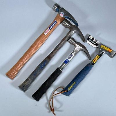 (4pc) FRAMING & OTHER HAMMERS | Including: Vaughan large framing hammer, Great Neck framing hammer, Estwing large framing hammer, and...